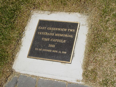 Time Capsule plaque at Veteran's Memorial - East Greenwich NJ