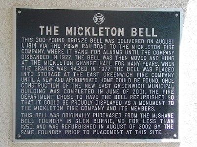The Mickleton Bell - plaque explanining the origin of the bell located in front of the East Greenwich Township Municipal Building