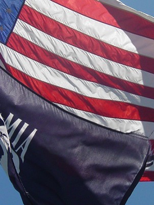 Flags flying over the veteran's memorial in East Greenwich NJ