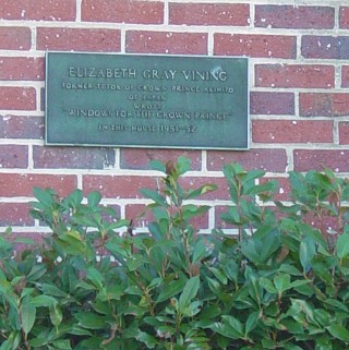Sign on front chimney commemorating former resident, Elizabeth Gray Vining